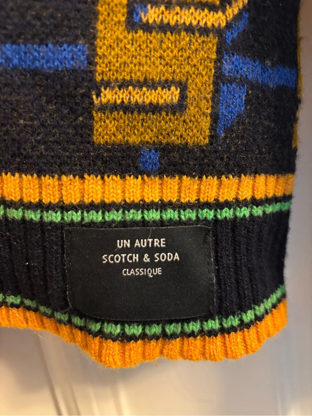 Scotch & Soda Geometric Crewneck Sweater in Blue & Mustard